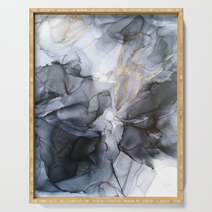Calm But Dramatic Light Monochromatic Black & Grey Abstract Serving Tray