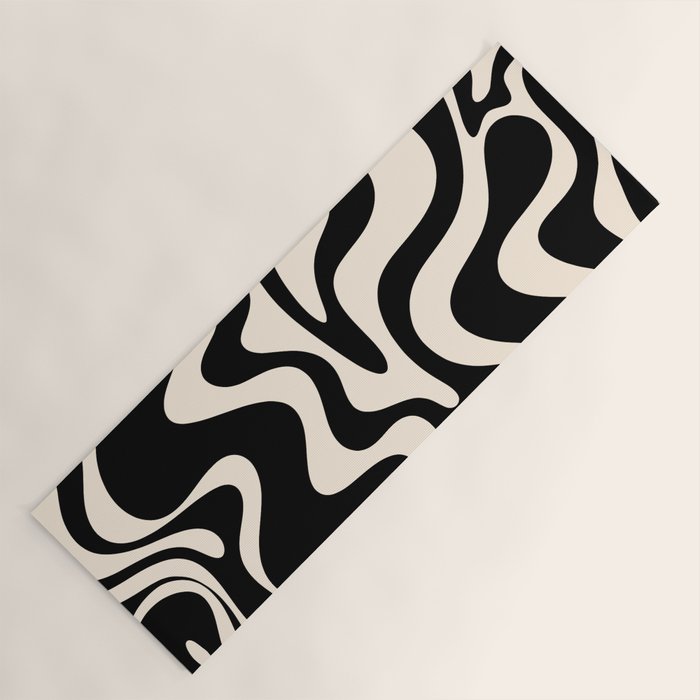 Retro Liquid Swirl Abstract Pattern 3 In Black And Almond Cream Yoga Mat