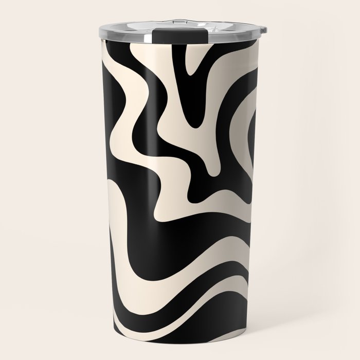 Retro Liquid Swirl Abstract Pattern 3 In Black And Almond Cream Travel Mug