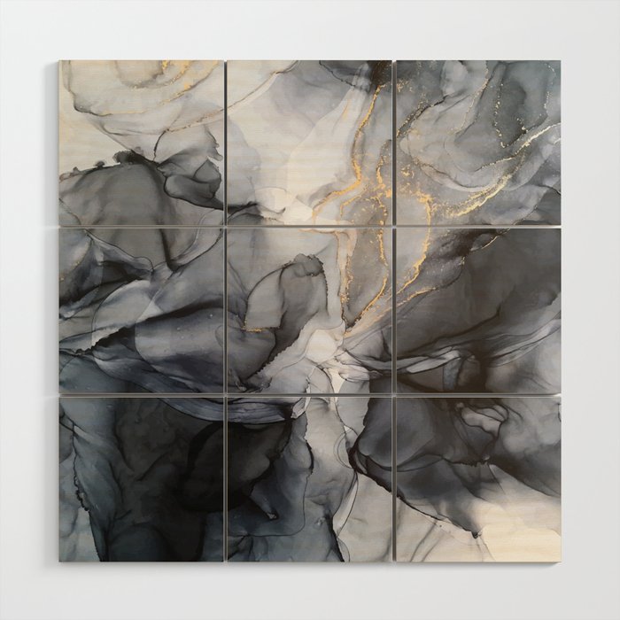 Calm But Dramatic Light Monochromatic Black & Grey Abstract Wood Wall Art