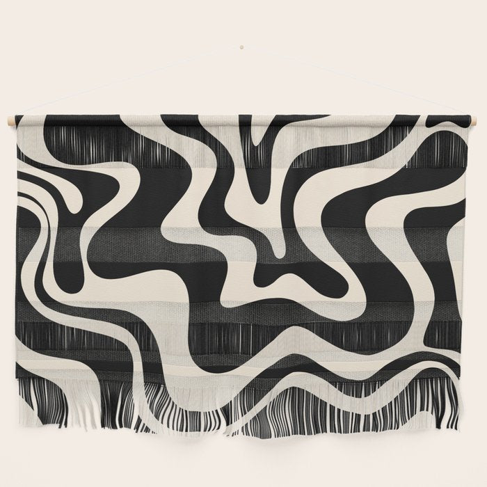 Retro Liquid Swirl Abstract Pattern 3 In Black And Almond Cream Wall Hanging