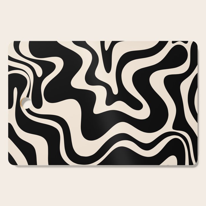 Retro Liquid Swirl Abstract Pattern 3 In Black And Almond Cream Cutting Board
