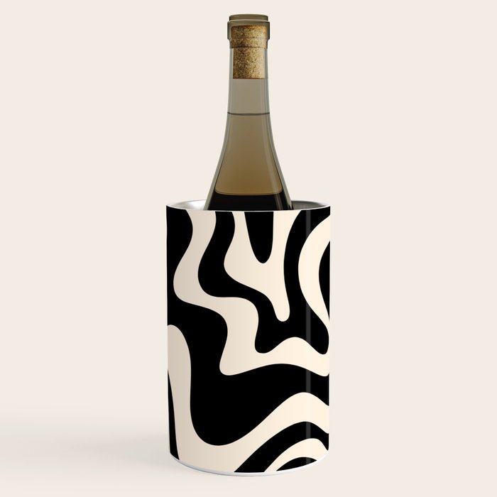 Retro Liquid Swirl Abstract Pattern 3 In Black And Almond Cream Wine Chiller