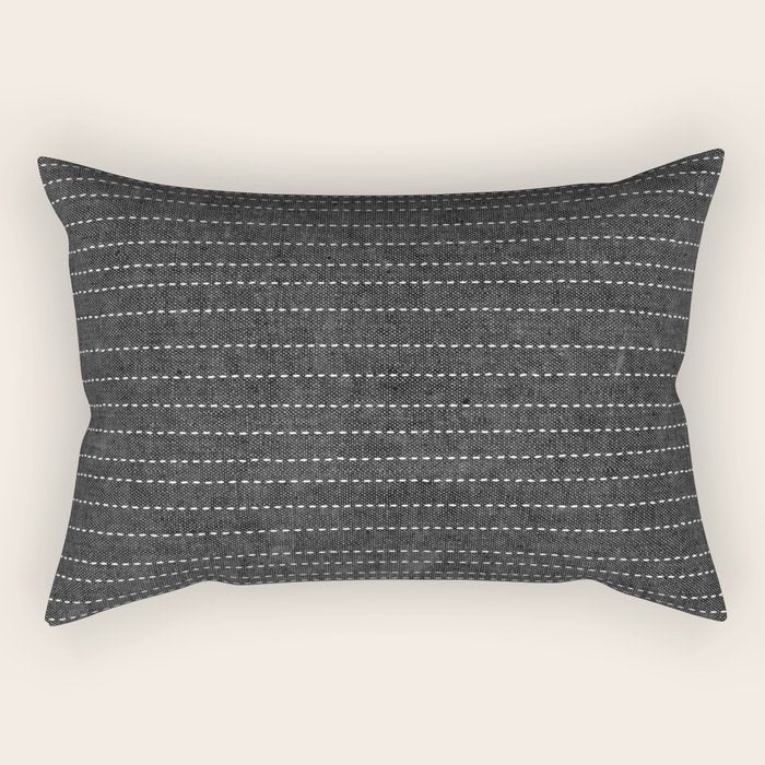 Stitched Stripes - Charcoal Rectangular Pillow