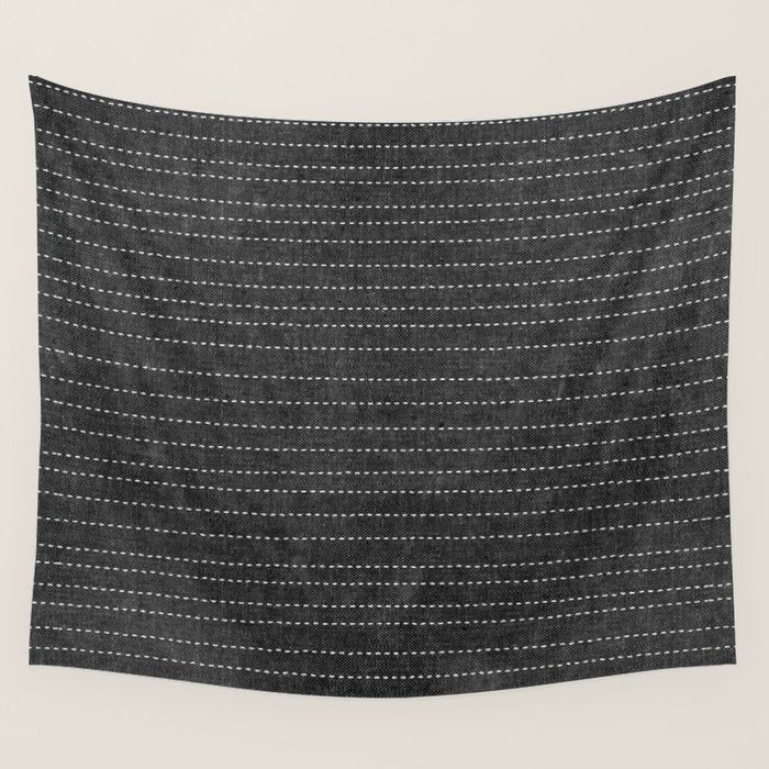 Stitched Stripes - Charcoal Wall Tapestry