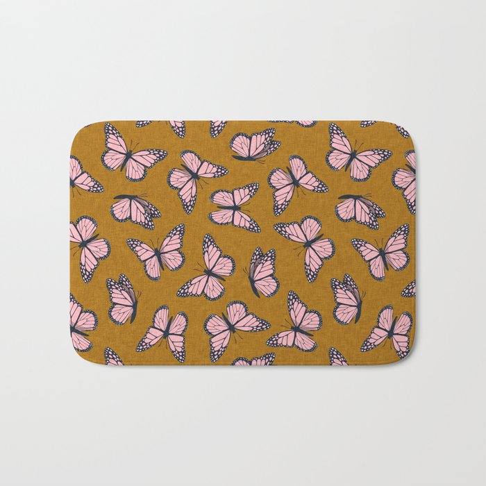 Monarch Butterflies - Pink On Ginger Bath Mat