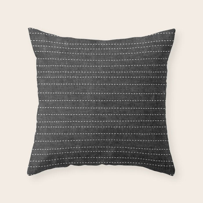 Stitched Stripes - Charcoal Throw Pillow