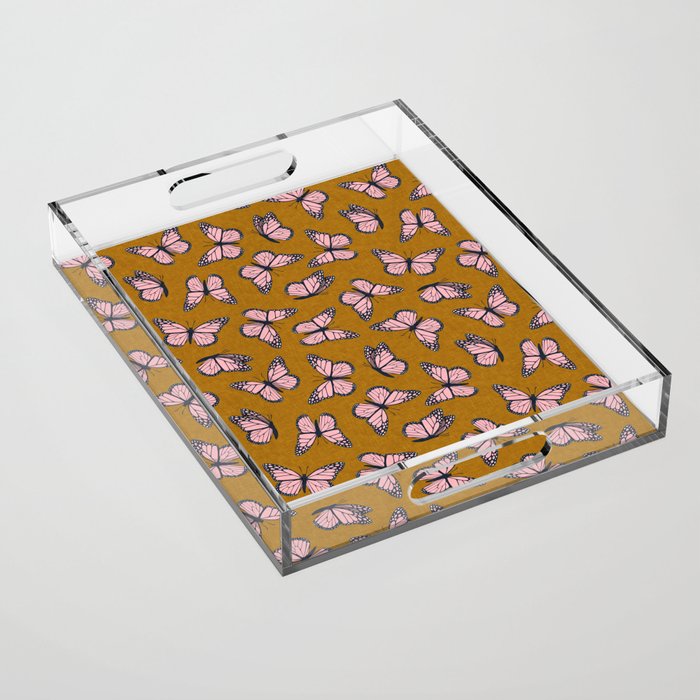 Monarch Butterflies - Pink On Ginger Acrylic Tray