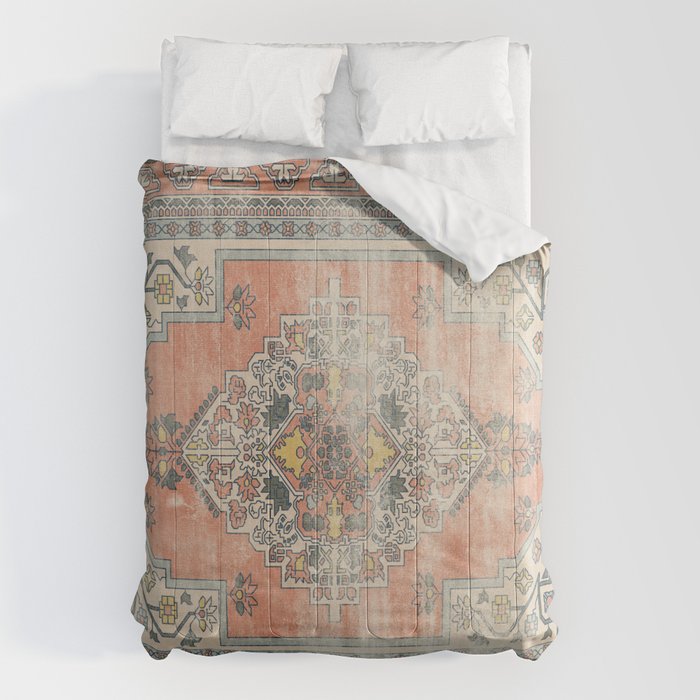 Turkish Floral - Orange & Olive Green Comforter