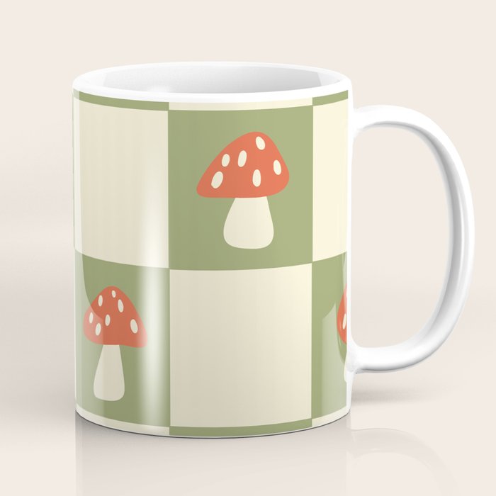 Mushroom Checkerboard Pattern Coffee Mug