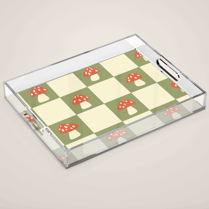 Mushroom Checkerboard Pattern Acrylic Tray