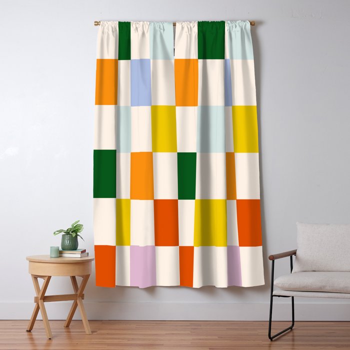 Retro Rainbow Checkerboard  Window Curtain