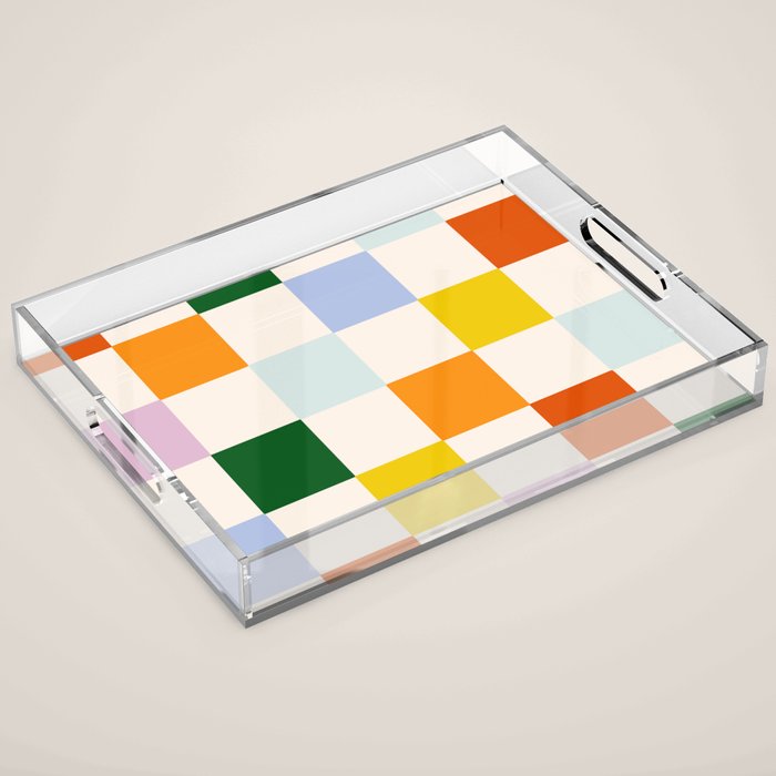 Retro Rainbow Checkerboard  Acrylic Tray