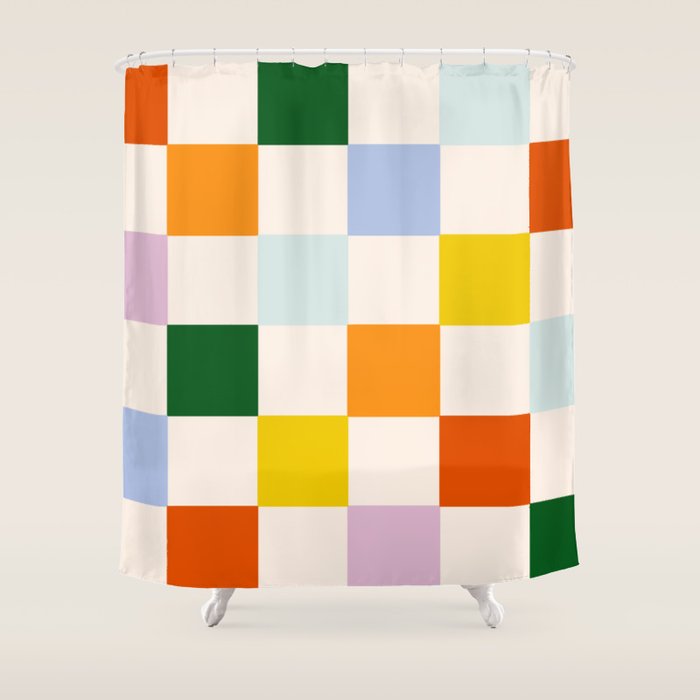Retro Rainbow Checkerboard  Shower Curtain