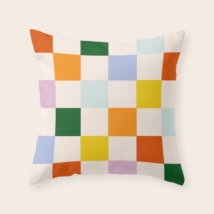 Retro Rainbow Checkerboard  Throw Pillow