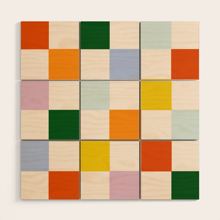 Retro Rainbow Checkerboard  Wood Wall Art