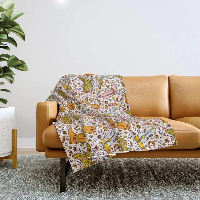 Rainbow Cowboy Boots Print Throw Blanket