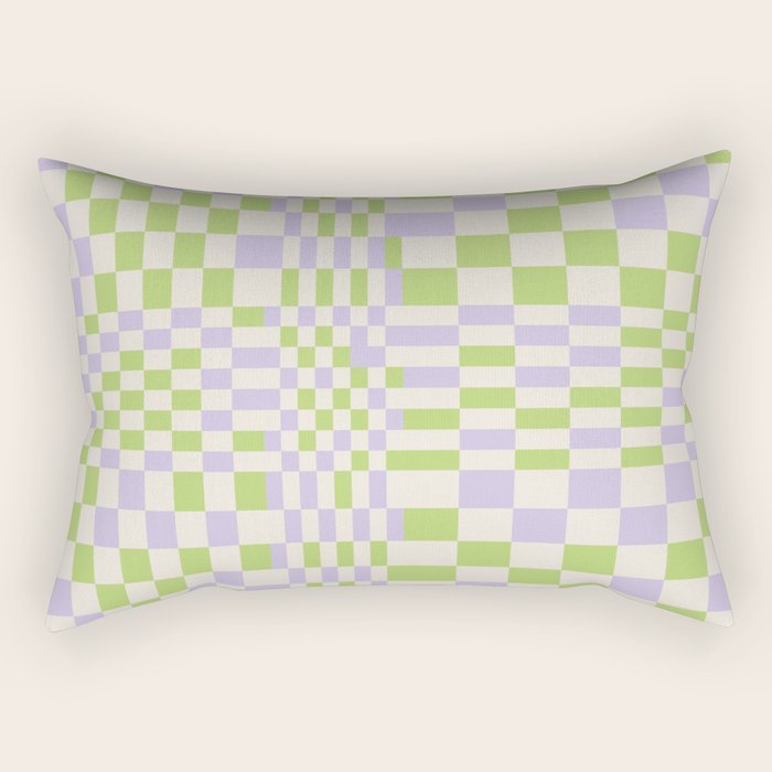 Happy Colorful Checkered Pattern Green And Lilac Rectangular Pillow