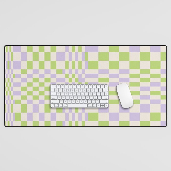 Happy Colorful Checkered Pattern Green And Lilac Desk Mat