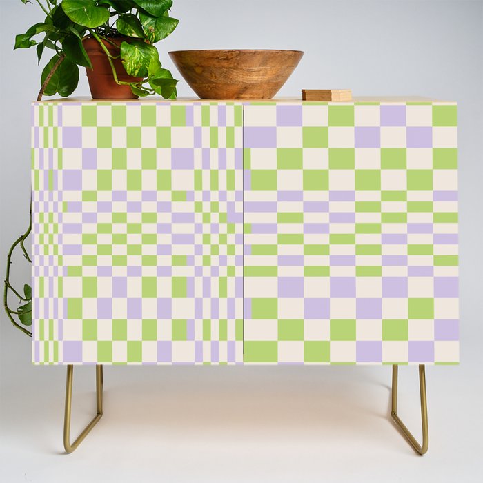 Happy Colorful Checkered Pattern Green And Lilac Credenza