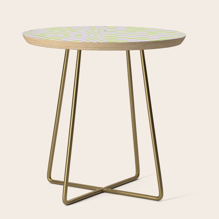 Happy Colorful Checkered Pattern Green And Lilac Side Table