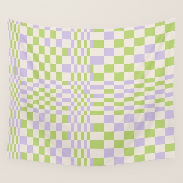 Happy Colorful Checkered Pattern Green And Lilac Wall Tapestry