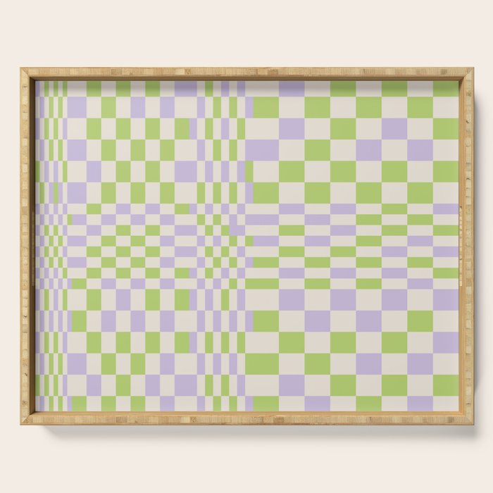 Happy Colorful Checkered Pattern Green And Lilac Serving Tray