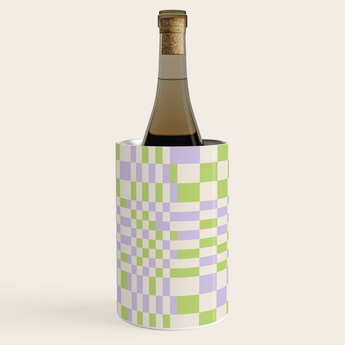 Happy Colorful Checkered Pattern Green And Lilac Wine Chiller