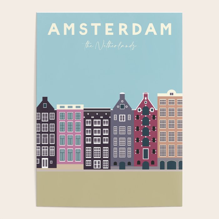 Amsterdam, The Netherlands Travel Poster Poster
