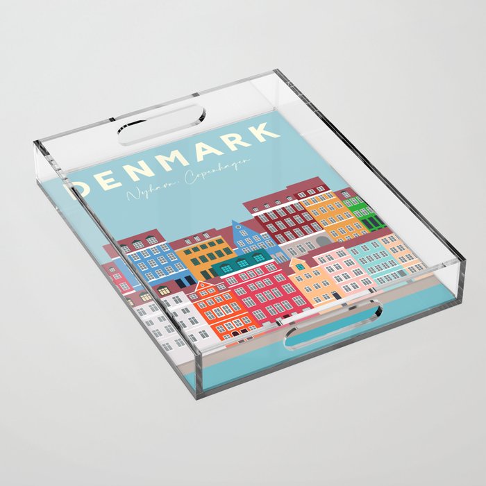 Denmark, Nyhavn, Copenhagen Travel Poster Acrylic Tray