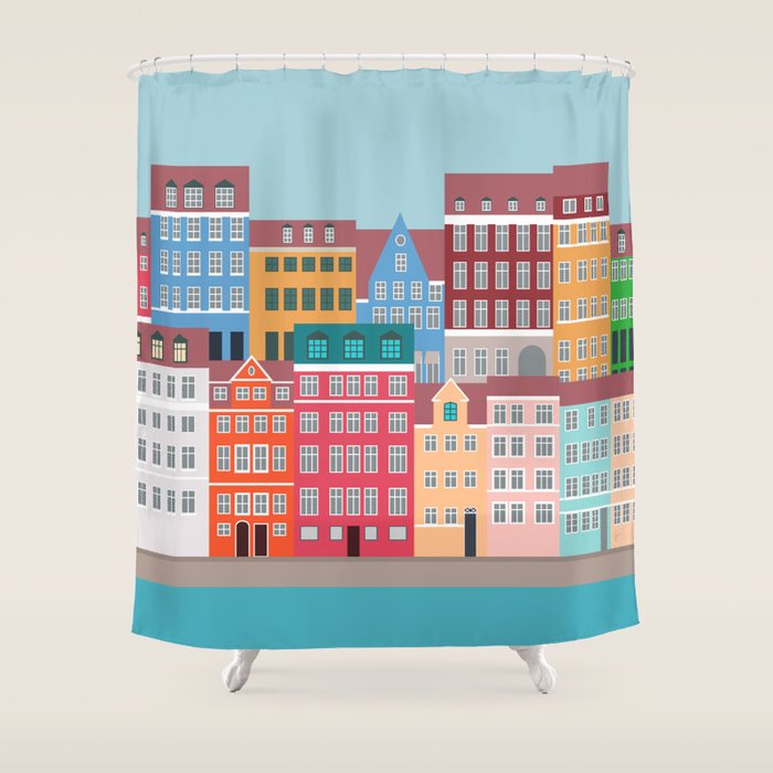 Denmark, Nyhavn, Copenhagen Travel Poster Shower Curtain