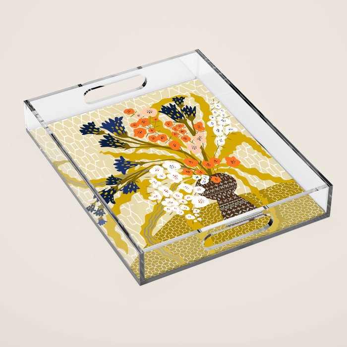 Matisse Flower Vase Modern Illustration Mustard Yellow Acrylic Tray