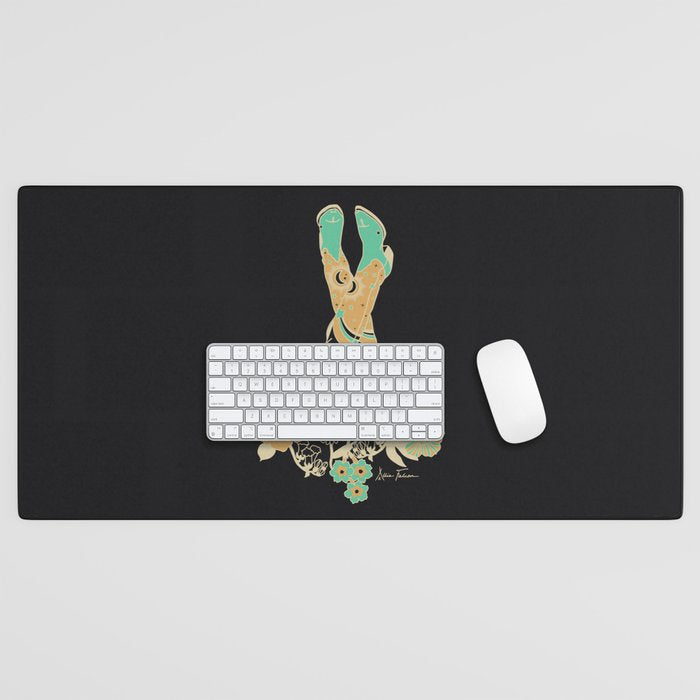 Love Stoned Cowboy Boots - Emerald, Cream, Black Desk Mat