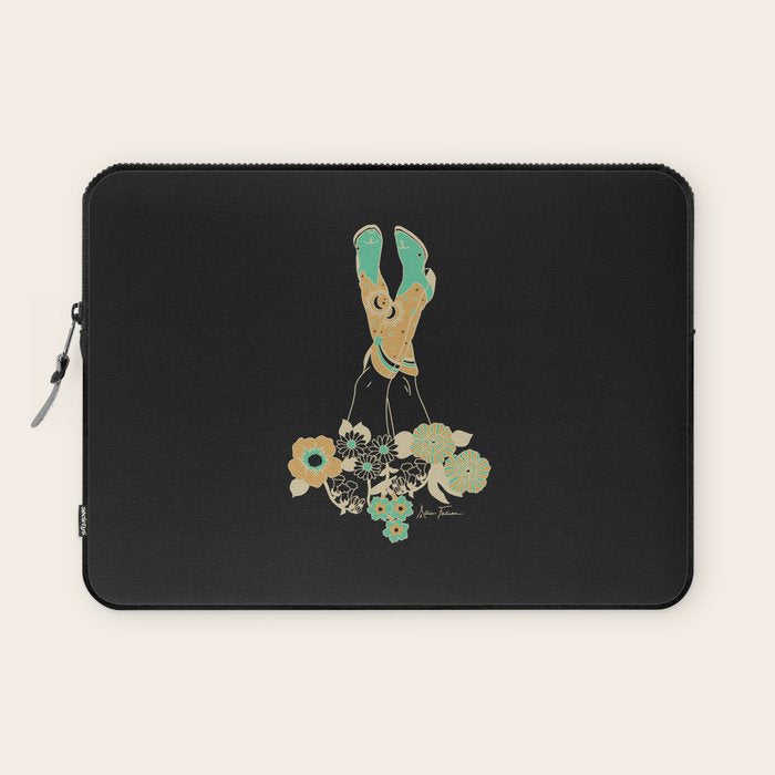 Love Stoned Cowboy Boots - Emerald, Cream, Black Laptop Sleeve