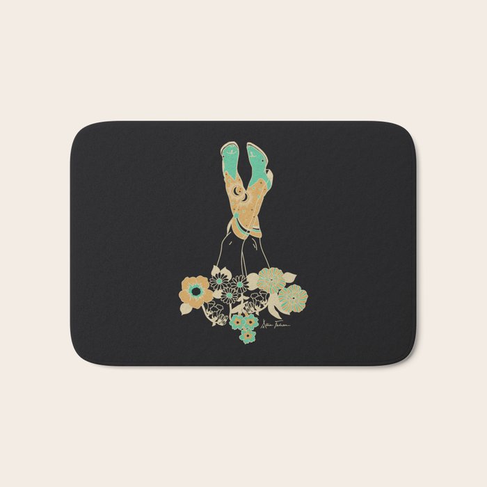 Love Stoned Cowboy Boots - Emerald, Cream, Black Bath Mat