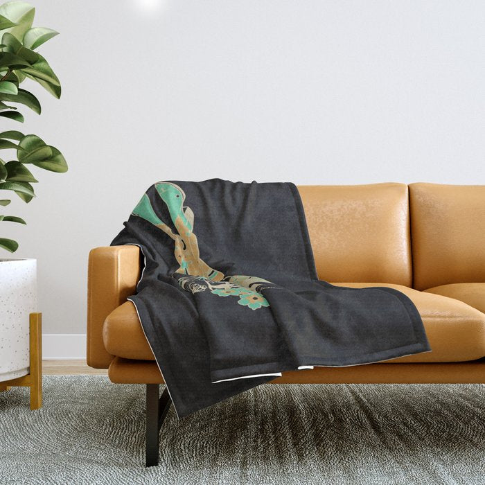 Love Stoned Cowboy Boots - Emerald, Cream, Black Throw Blanket