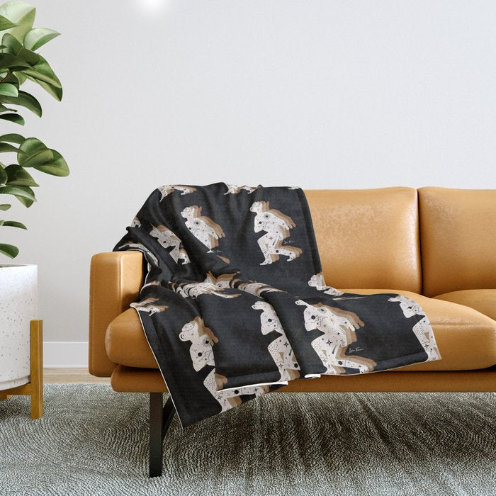 Space Cowboy - Black, White & Camel Throw Blanket