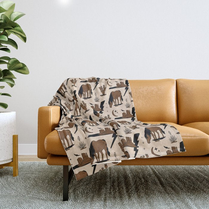 Electric Oasis - Black, Brown & Tan Throw Blanket