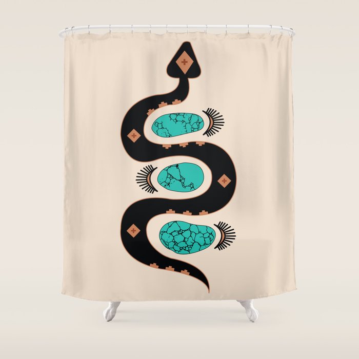 Southwestern Slither In Black Shower Curtain