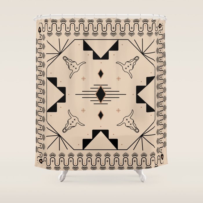Lost Desert Tile - Black & Camel Shower Curtain