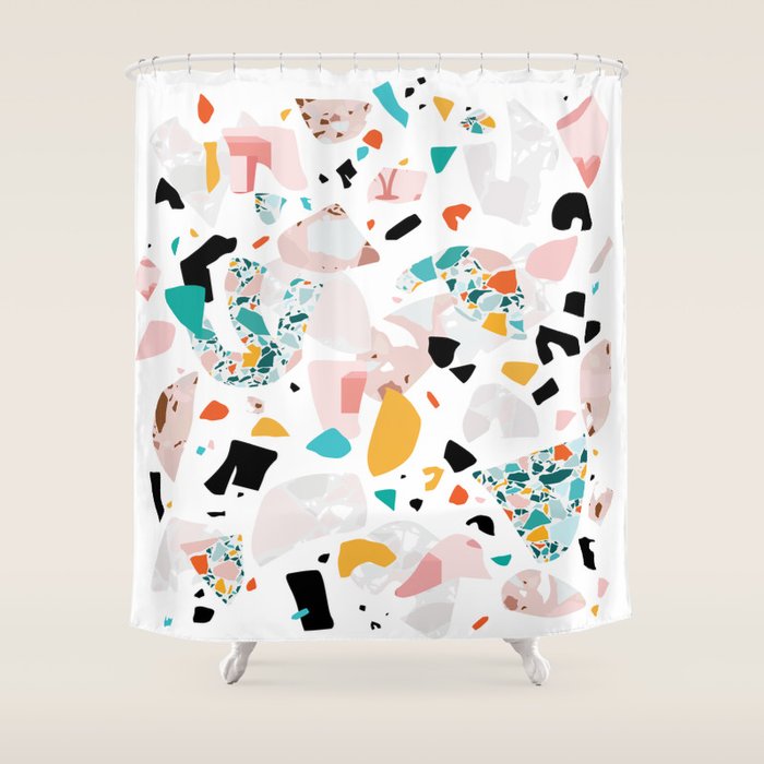 Mixed Mess I. / Collage, Terrazzo, Colorful Shower Curtain