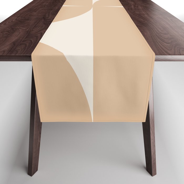 Bauhaus Mid Century Modern Geometric X Neutral Beige Table Runner