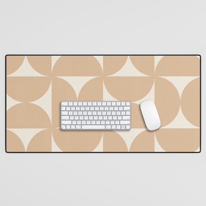 Bauhaus Mid Century Modern Geometric X Neutral Beige Desk Mat