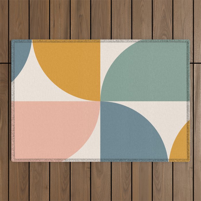 Bauhaus Mid Century Modern Geometric Ii Natural Pastel Outdoor Rug