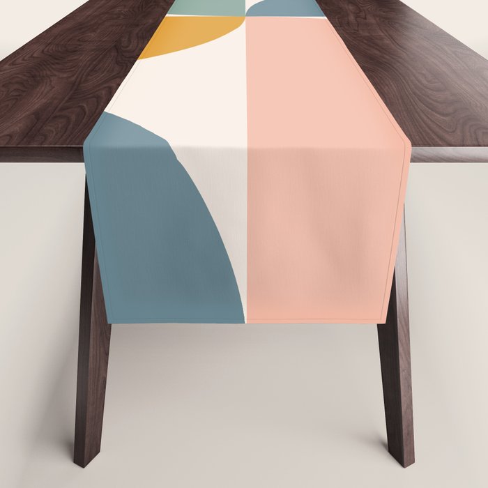 Bauhaus Mid Century Modern Geometric Ii Natural Pastel Table Runner
