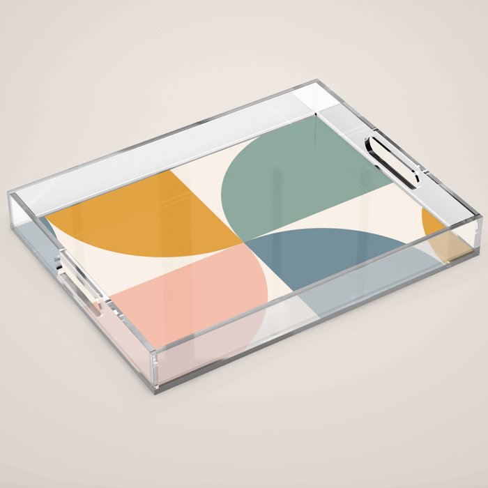 Bauhaus Mid Century Modern Geometric Ii Natural Pastel Acrylic Tray