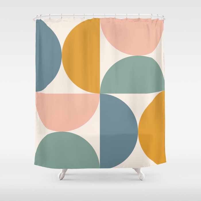Bauhaus Mid Century Modern Geometric Ii Natural Pastel Shower Curtain
