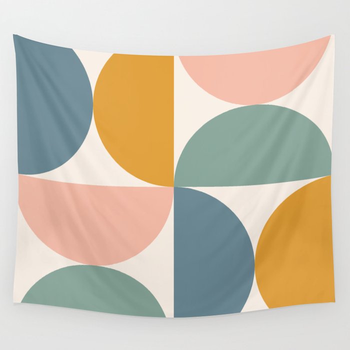 Bauhaus Mid Century Modern Geometric Ii Natural Pastel Wall Tapestry