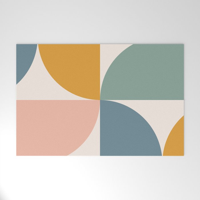 Bauhaus Mid Century Modern Geometric Ii Natural Pastel Welcome Mat