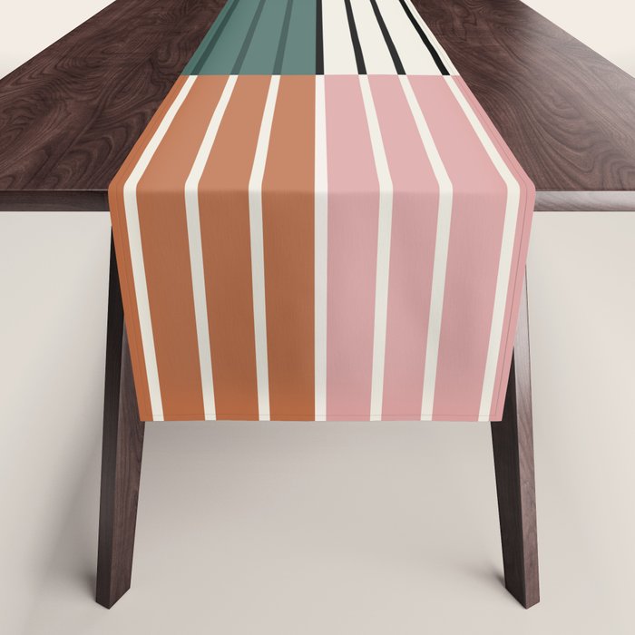 Color Block Line Abstract V Colorful Retro Table Runner